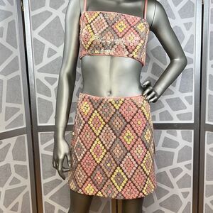 Caroline Constas Sequined Cropped Top and Mini Skirt Set NWT 6